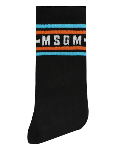 Msgm Stripe-detail Socks In Black