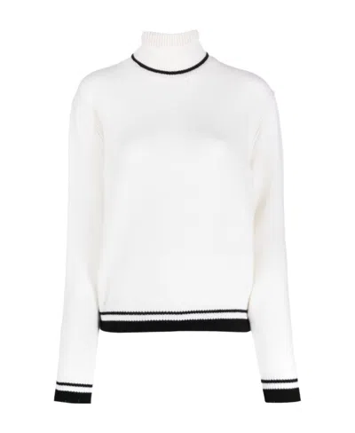 Msgm Stripe-edge Wool-blend Jumper In White