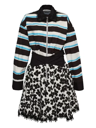 Msgm Stripe-floral Print Mini Dress In Multi