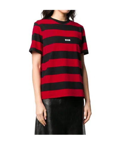 Msgm Stripe Logo Print Short-sleeved T-shirt In Black
