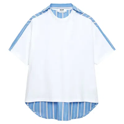 Msgm Stripe Oversized Tee In Blue