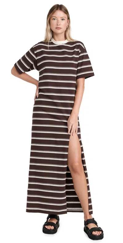 Msgm Stripe Polo Dress Dark Brown