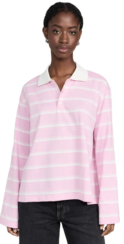 Msgm Stripe Polo Tee Pink