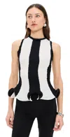Msgm Stripe Sleeveless Top Black In Black