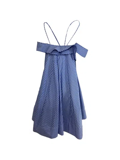 Pre-owned Msgm Striped Asymmetrical Mini Dress In Blue