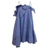 Msgm Striped Asymmetrical Mini Off-shoulder Dress In Blue Cotton In Blue