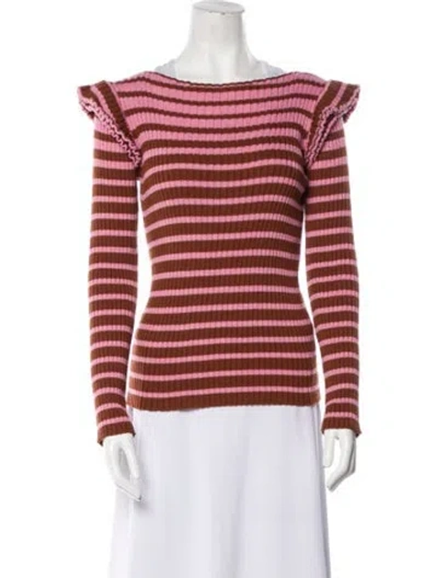 Pre-owned Msgm Striped Bateau Neckline Sweater In Pink