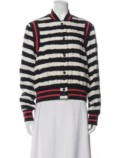 Pre-owned Msgm Striped Bomber Jacket In Black