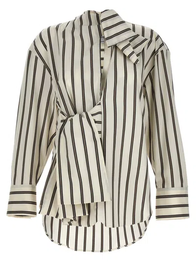 Msgm Striped Bow Shirt In White/beige