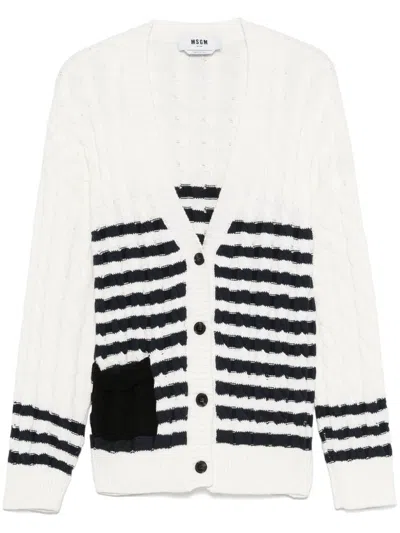Msgm Striped Cardigan In White