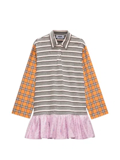 Msgm Striped Check Panel Mini Dress In Animal Print