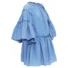 Msgm Striped Cotton Blend Flared Sleeves Drawstring Dress In Blue