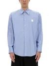 Msgm Logo Cotton T-shirt With Striped Cuffed Sleeves