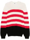 Msgm Multicolored Cotton Crewneck Striped Pullover In Neutrals