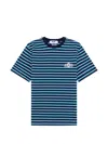 Msgm Striped Crest-patch T-shirt In Blue