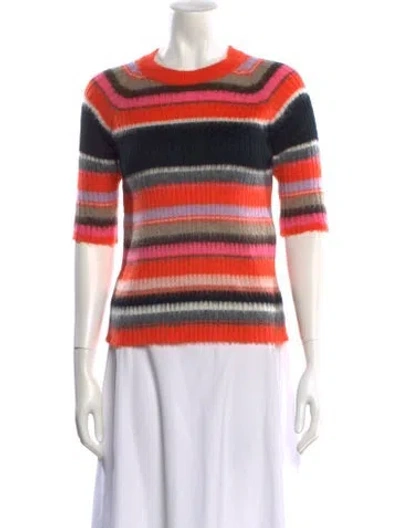 Pre-owned Msgm Striped Crew Neck Sweater In Orange