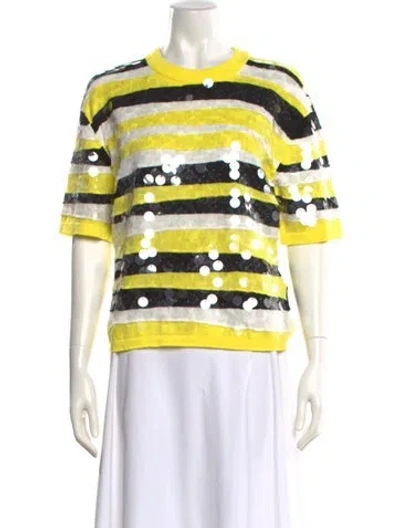 Pre-owned Msgm Striped Crew Neck Sweater In Yellow