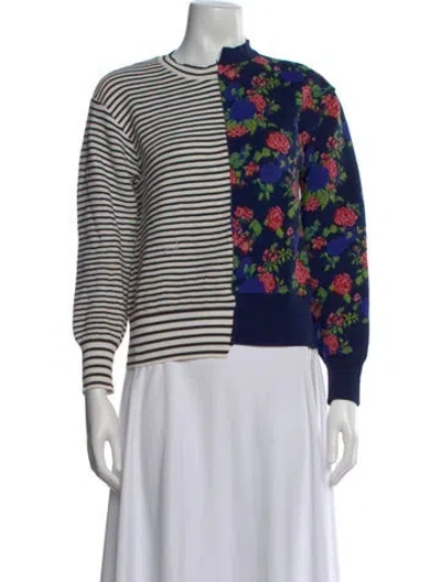 Pre-owned Msgm Striped Crew Neck Sweatshirt In Blue