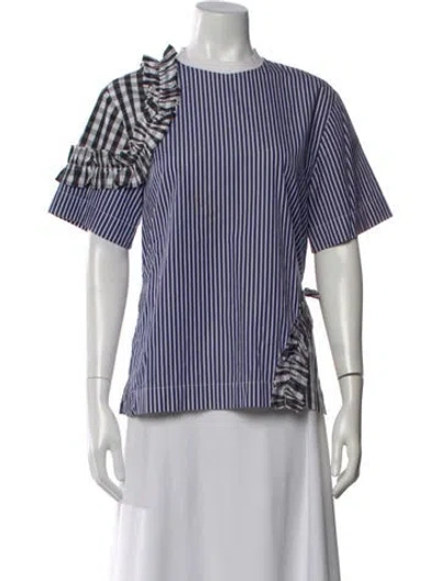 Pre-owned Msgm Striped Crew Neck Top In Blue
