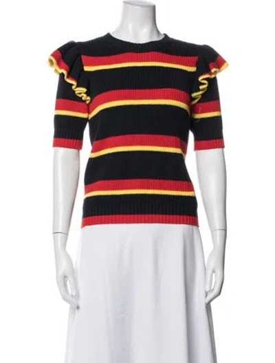 Pre-owned Msgm Striped Crew Neck Top In Blue