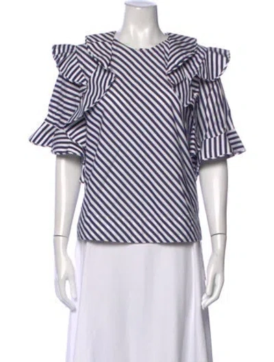 Pre-owned Msgm Striped Crew Neck Top In Blue