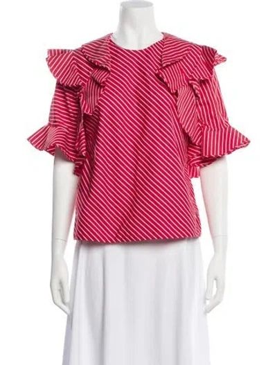 Pre-owned Msgm Striped Crew Neck Top In Red