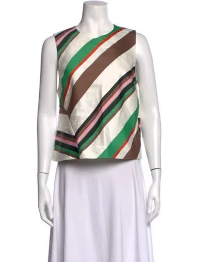 Pre-owned Msgm Striped Crew Neck Top In White