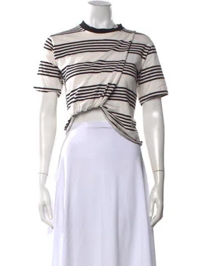 Pre-owned Msgm Striped Crew Neck Top In White
