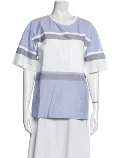 Pre-owned Msgm Striped Crew Neck T-shirt In Blue