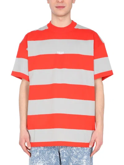 Msgm Striped Crew Neck T-shirt For Men In Purple