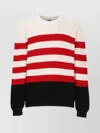 Msgm Striped Crewneck Cotton Sweater With Color Block Design In Red