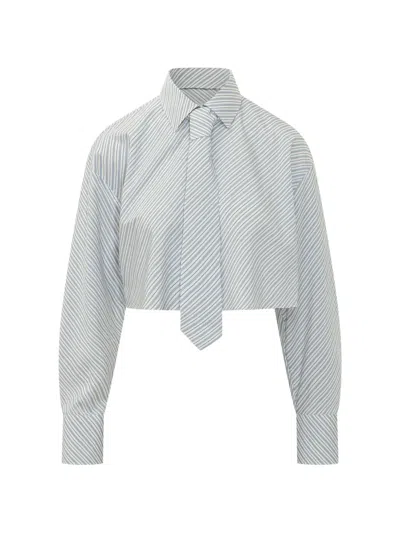 Msgm Striped Crop Shirt In Multi