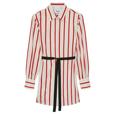 Msgm Striped Mini Dress In Neutrals