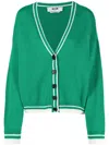 Msgm Striped-edge Knitted Cardigan In Green