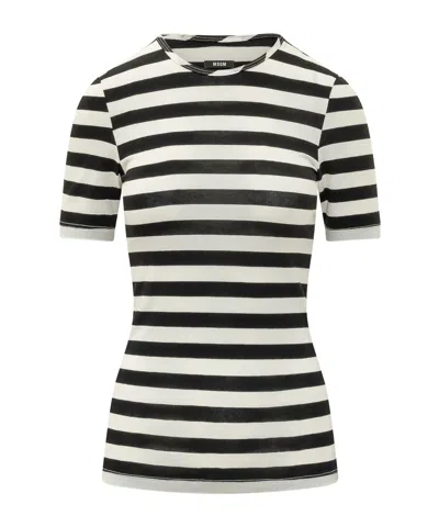 Msgm Striped Fitted T-shirt In Black