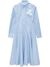 Msgm Striped Floral-appliqué Midi Dress In Blue