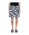 Msgm Striped Hibiscus Printed Shorts In Multicolor