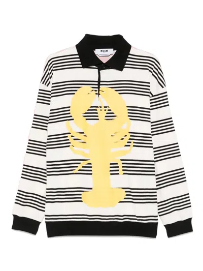 Msgm Striped Jersey Polo Shirt