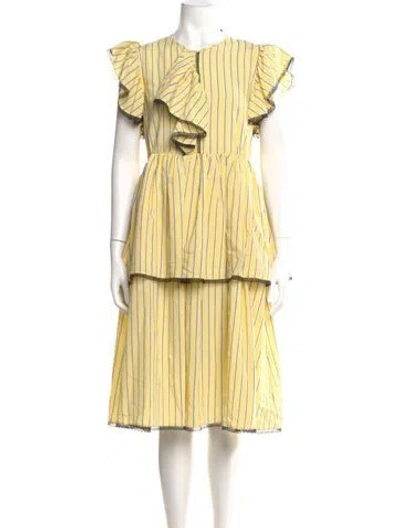 Pre-owned Msgm Striped Knee-length Dress In Yellow