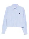 Msgm Striped Logo-embroidered Shirt In Blue