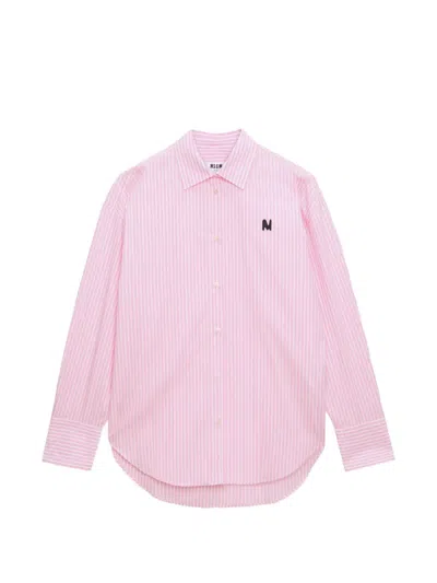 Msgm Striped Logo Shirt In Pink