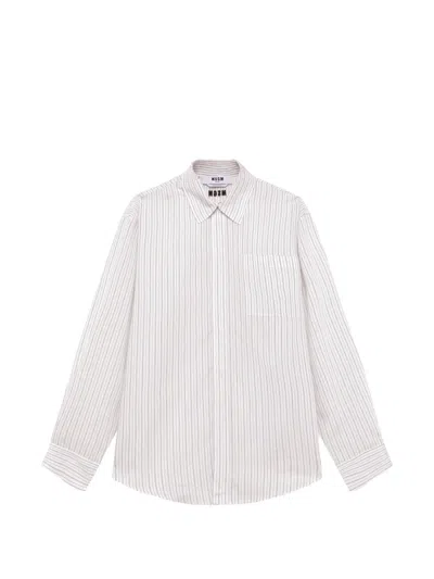 Msgm Striped Logo-print Shirt In Multi