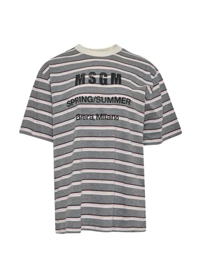 Msgm Striped Logo-print T-shirt In Multi