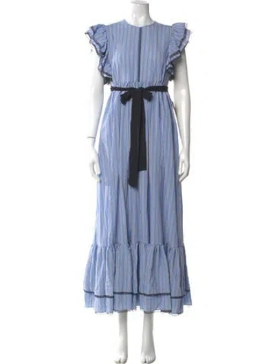 Pre-owned Msgm Striped Long Dress W/ Tags In Blue