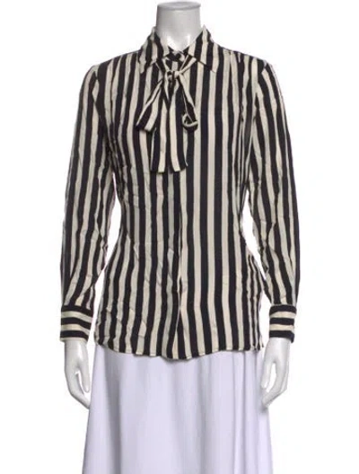 Pre-owned Msgm Striped Long Sleeve Blouse W/ Tags In Black/neutrals