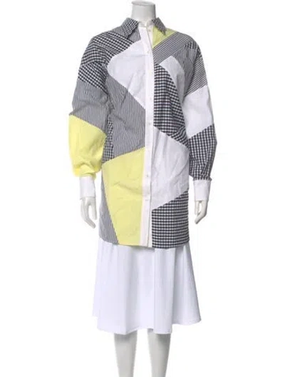 Pre-owned Msgm Striped Long Sleeve Button-up Top In Yellow