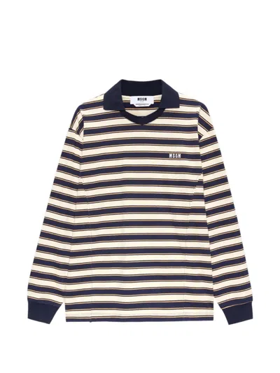 Msgm Striped Long-sleeve T-shirt In Blue