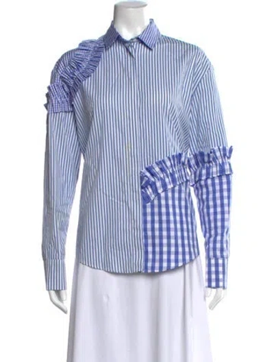 Pre-owned Msgm Striped Long Sleeve Top In Blue