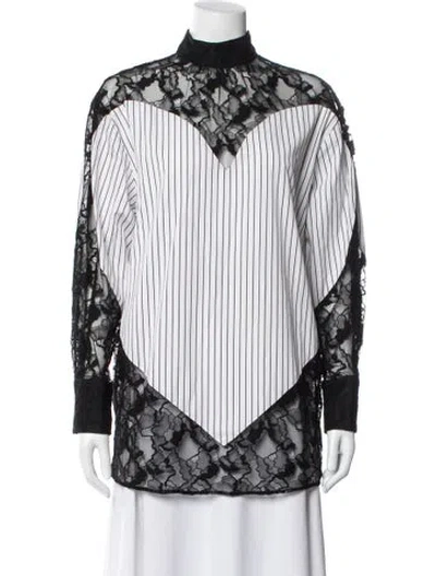 Pre-owned Msgm Striped Long Sleeve Top In White
