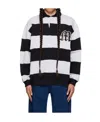 Msgm Gray Striped Long Sleeve Polo In Black